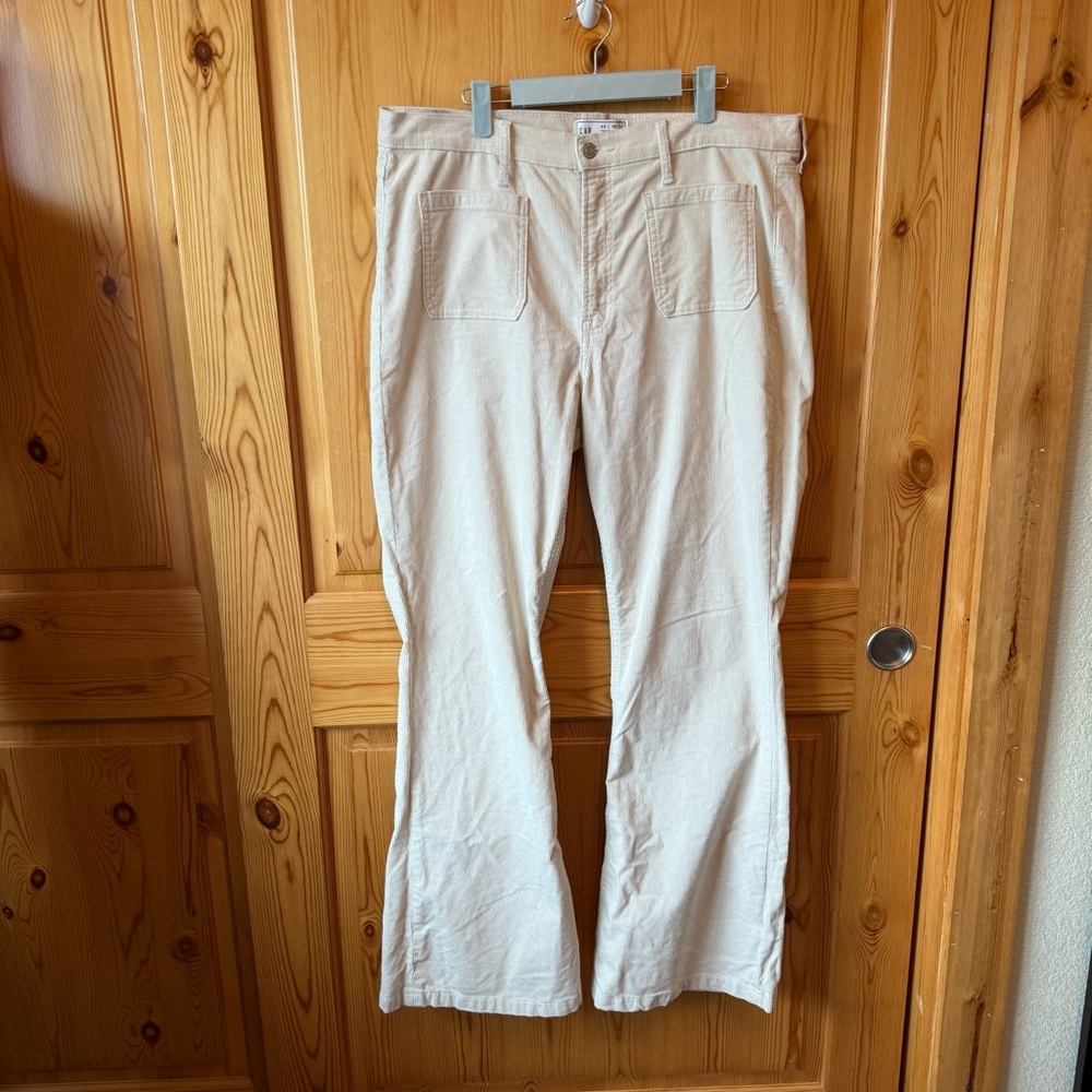 Gap 70s Flare High Rise Jeans Pants 16 Womens Corduroy Patch Pockets Ivory